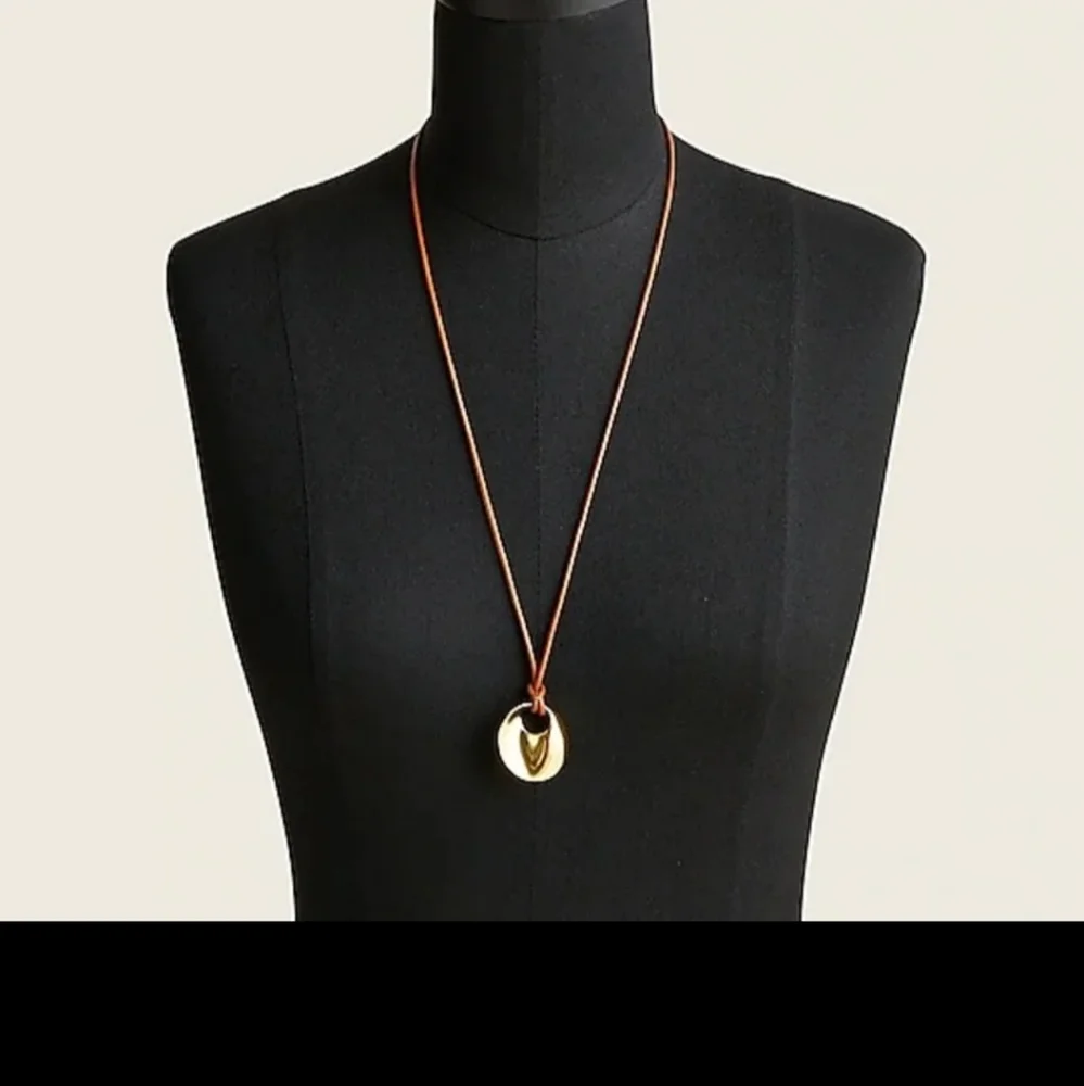 J.Crew Brown Leather & Gold Mirror Charm Necklace BNWT SO 1 LEFT! $70 - Picture 3 of 6